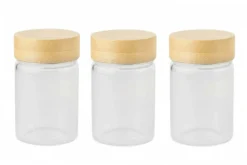 Set de 3 pots en verre Pebbly avec couvercle à vis en bambou - 75ml