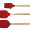 Set de 3 ustensiles de cuisine Kitchen Aid en bois de bouleau et silicone rouge