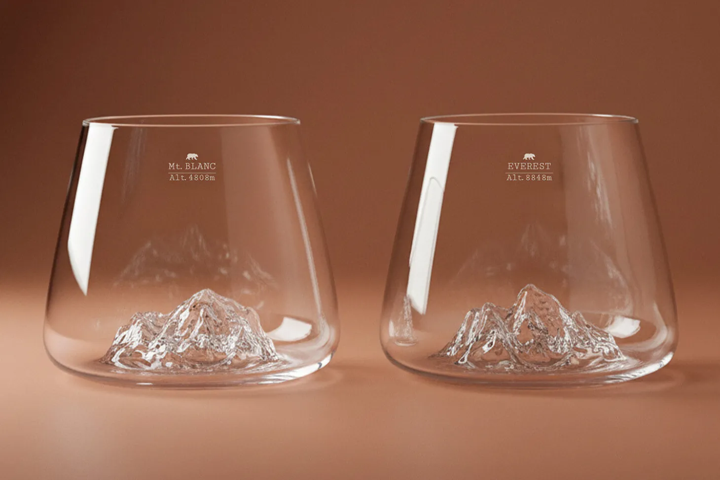 Set de 2 verres à spiritueux Alaskan Maker Topographic Everest & Mont Blanc en verre cristallin