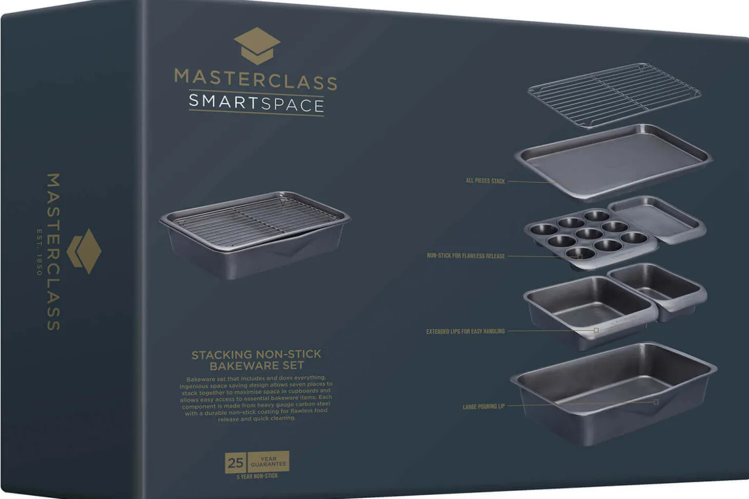 Set empilable 7 moules pâtisserie et plaques MasterClass Smartspace antiadhésifs