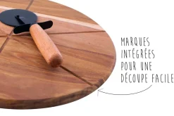 Set spécial pizza Point Virgule avec roulette à pizza et planche à servir en acacia
