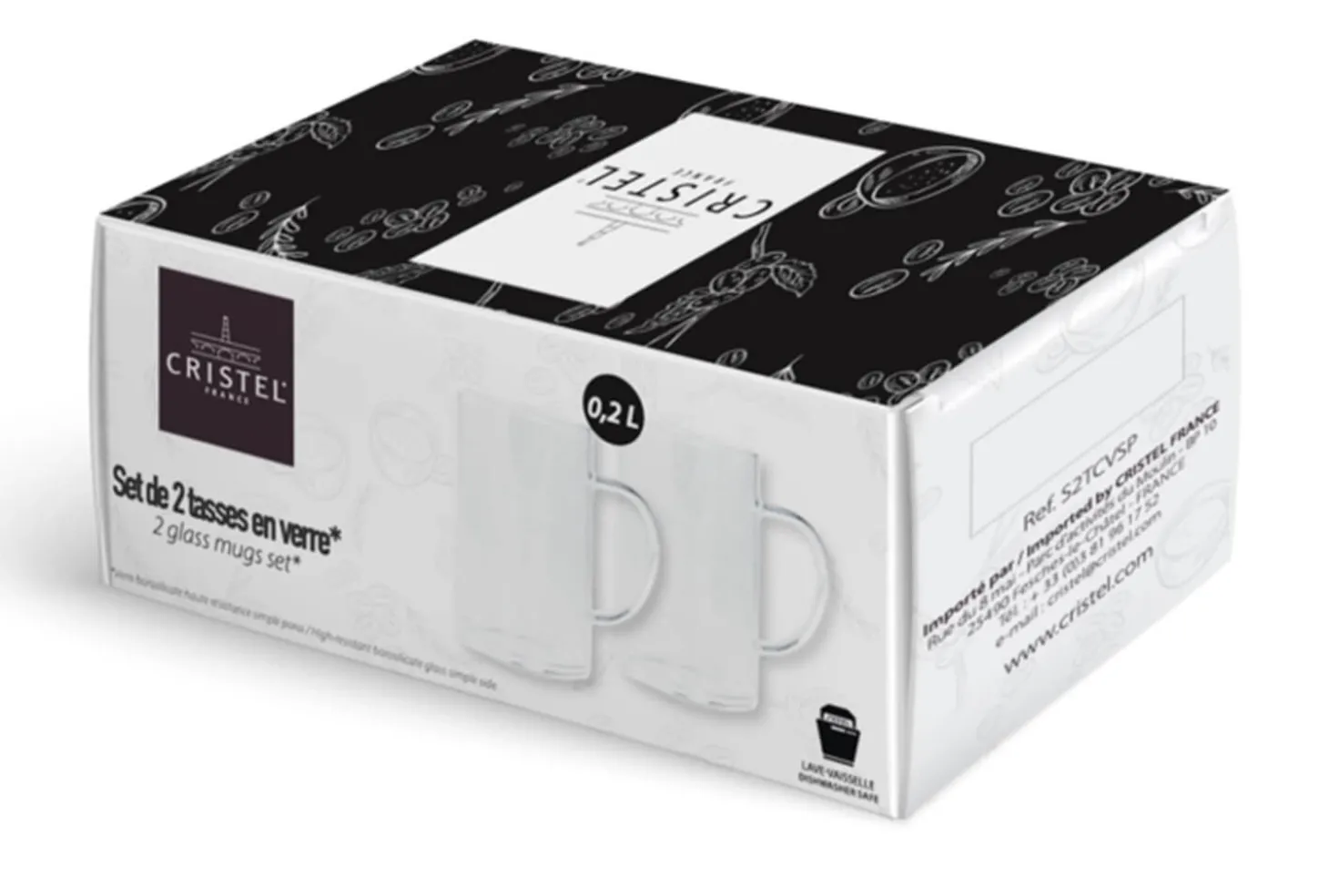 Set 2 tasses à café Cristel en verre borosilicate