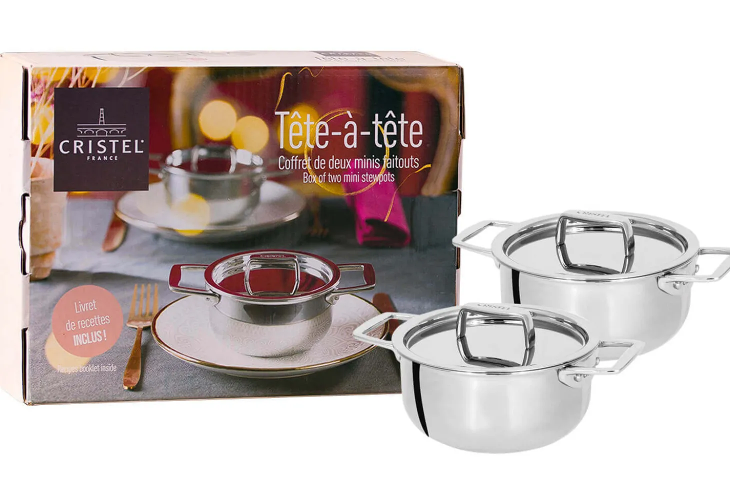 Set "Tête à tête" 2 mini faitouts 10cm Cristel Castel'Pro en acier inoxydable 18/10 3 ply