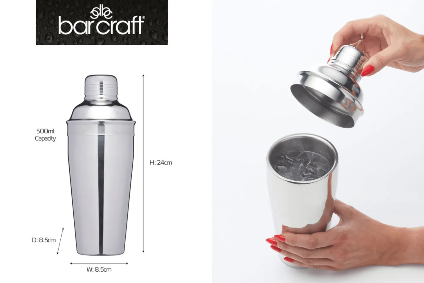 Shaker à cocktails BarCraft à double paroi en acier inox 500ml