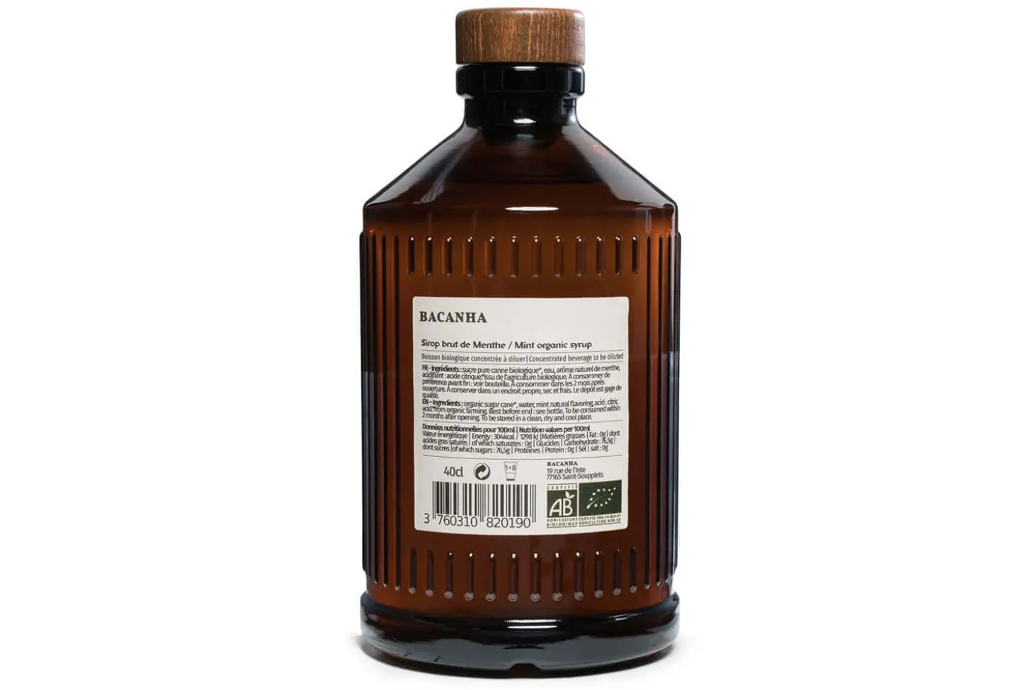 Sirop de menthe brut artisanal Bacanha certifié biologique 40cl