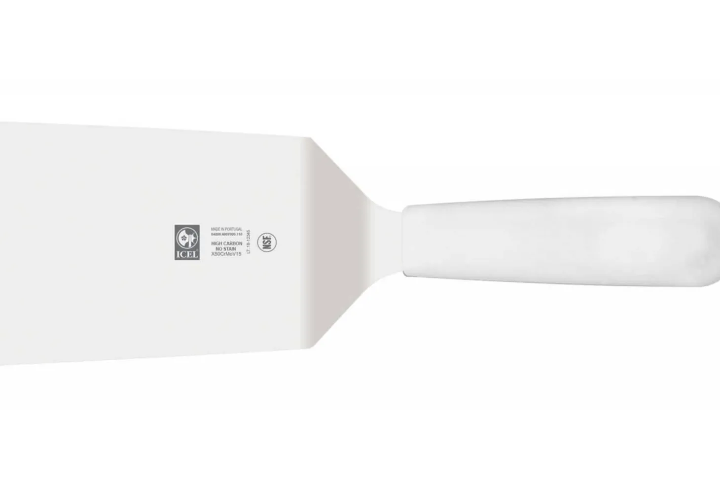 Spatule coudée rectangulaire Icel 11cm acier inox manche blanc