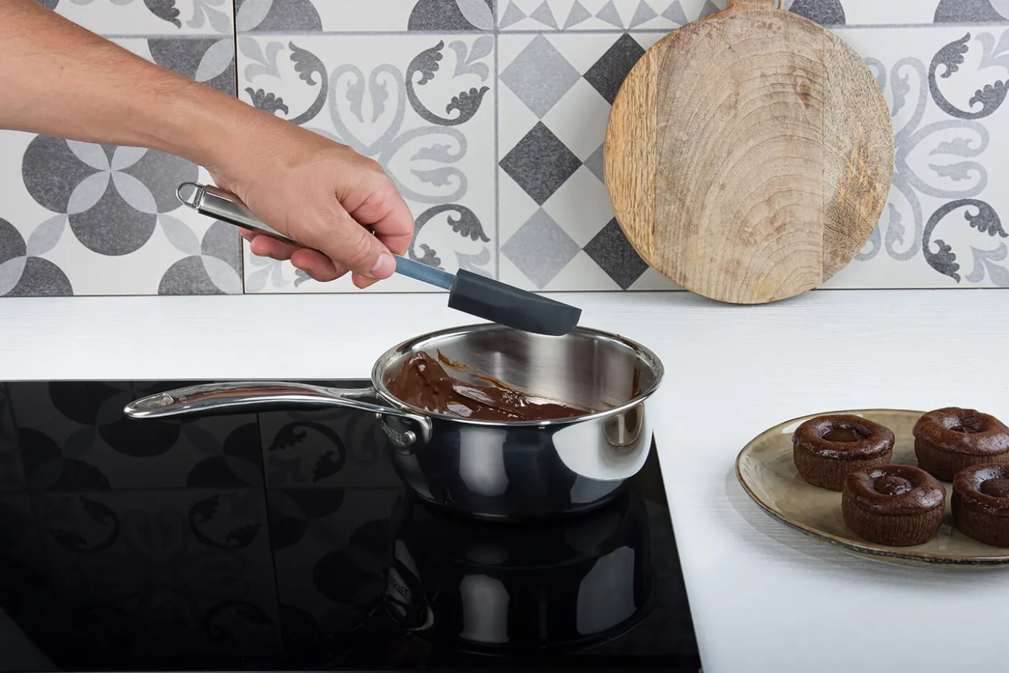 Spatule étroite Cristel POC en acier inoxydable et silicone