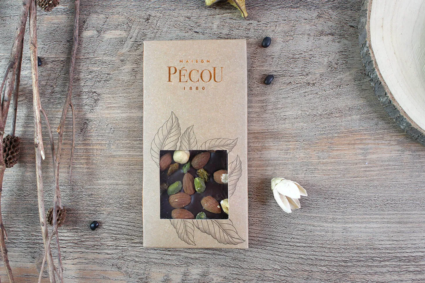 Tablette de chocolat noir Pécou La Charmeuse aux fruits secs - 100g