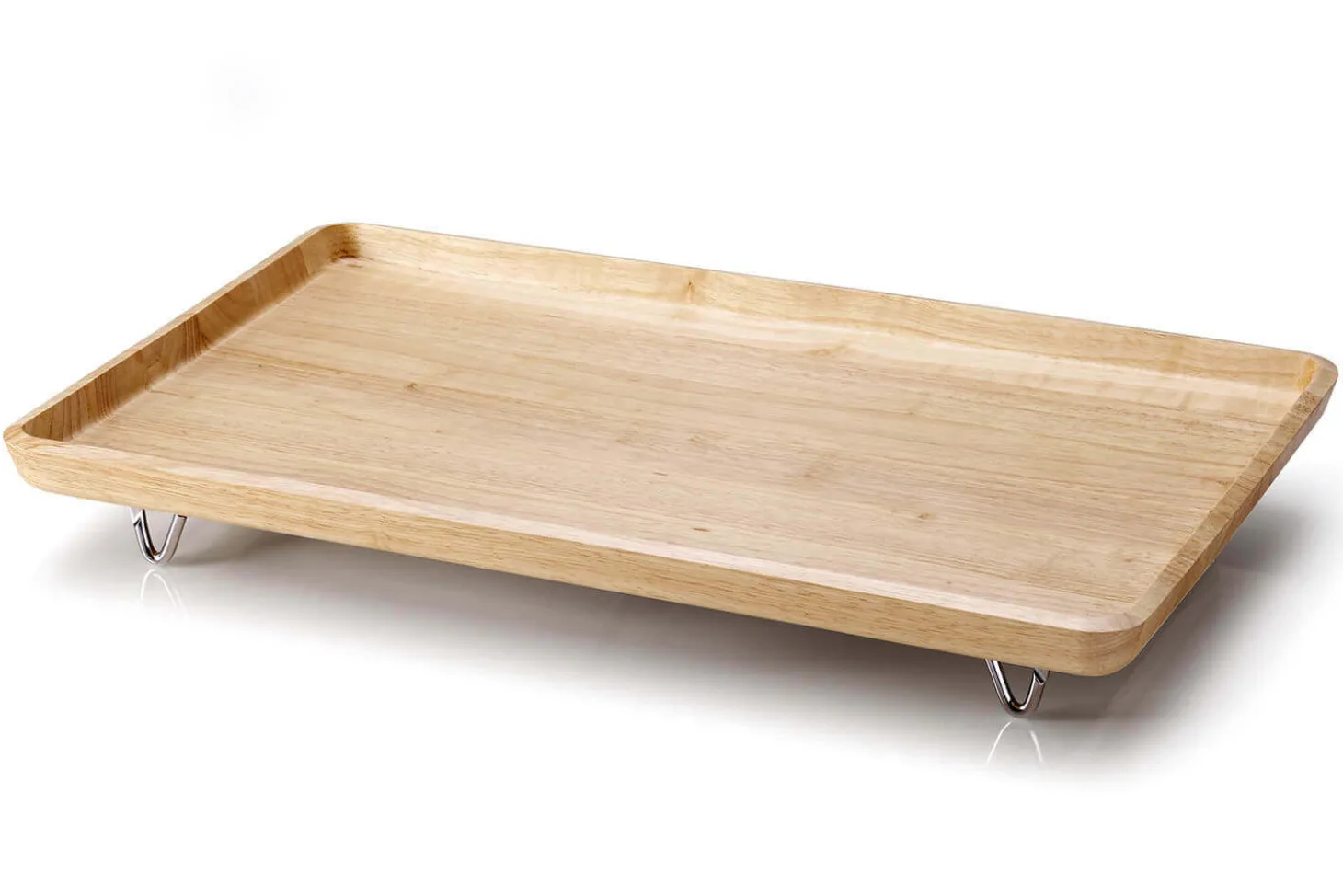 Tablette de lit sur pieds métalliques Continenta en bois d'hévéa 53x32x7cm