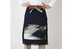 Tablier de cuisine japonais Anything Maekake Hokusai Mont Fuji rouge