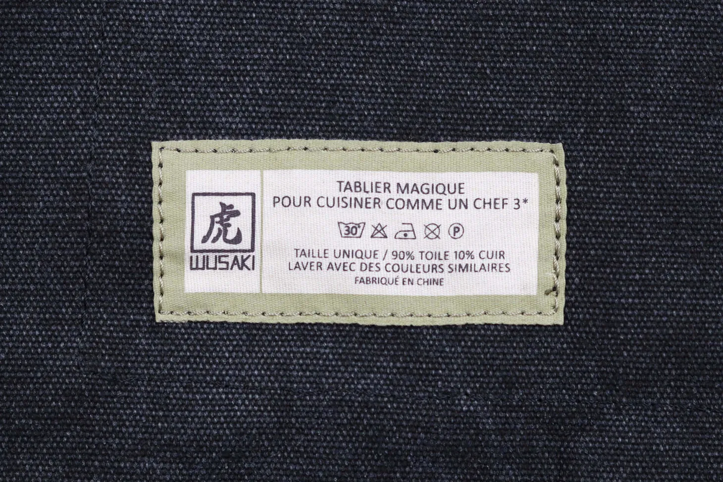Tablier de cuisine Wusaki en toile noire charbon et cuir 83x67,5cm - Taille unique