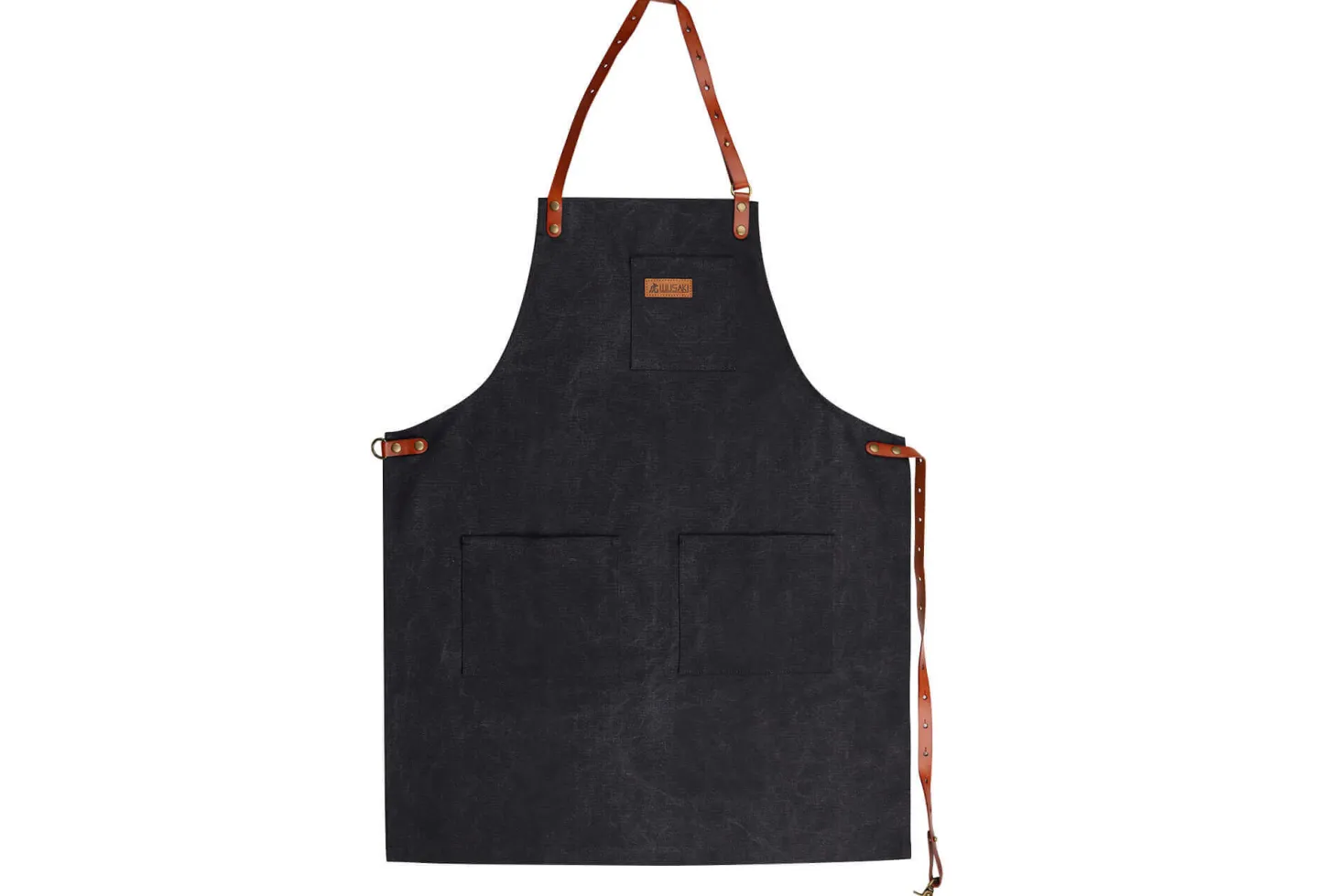Tablier de cuisine Wusaki en toile noire charbon et cuir 83x67,5cm - Taille unique