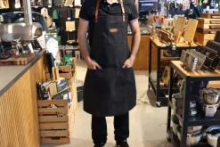 Tablier de cuisine Wusaki en toile noire charbon et cuir 83x67,5cm - Taille unique