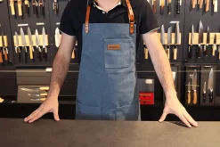 Tablier de cuisine Wusaki en toile bleue et cuir 83x67,5cm - Taille unique