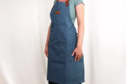 Tablier de cuisine Wusaki en toile bleue et cuir 83x67,5cm - Taille unique