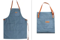 Tablier de cuisine Wusaki en toile bleue et cuir 83x67,5cm - Taille unique