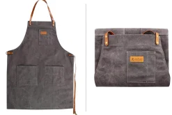 Tablier de cuisine Wusaki en toile et cuir 83x67,5cm - Taille unique