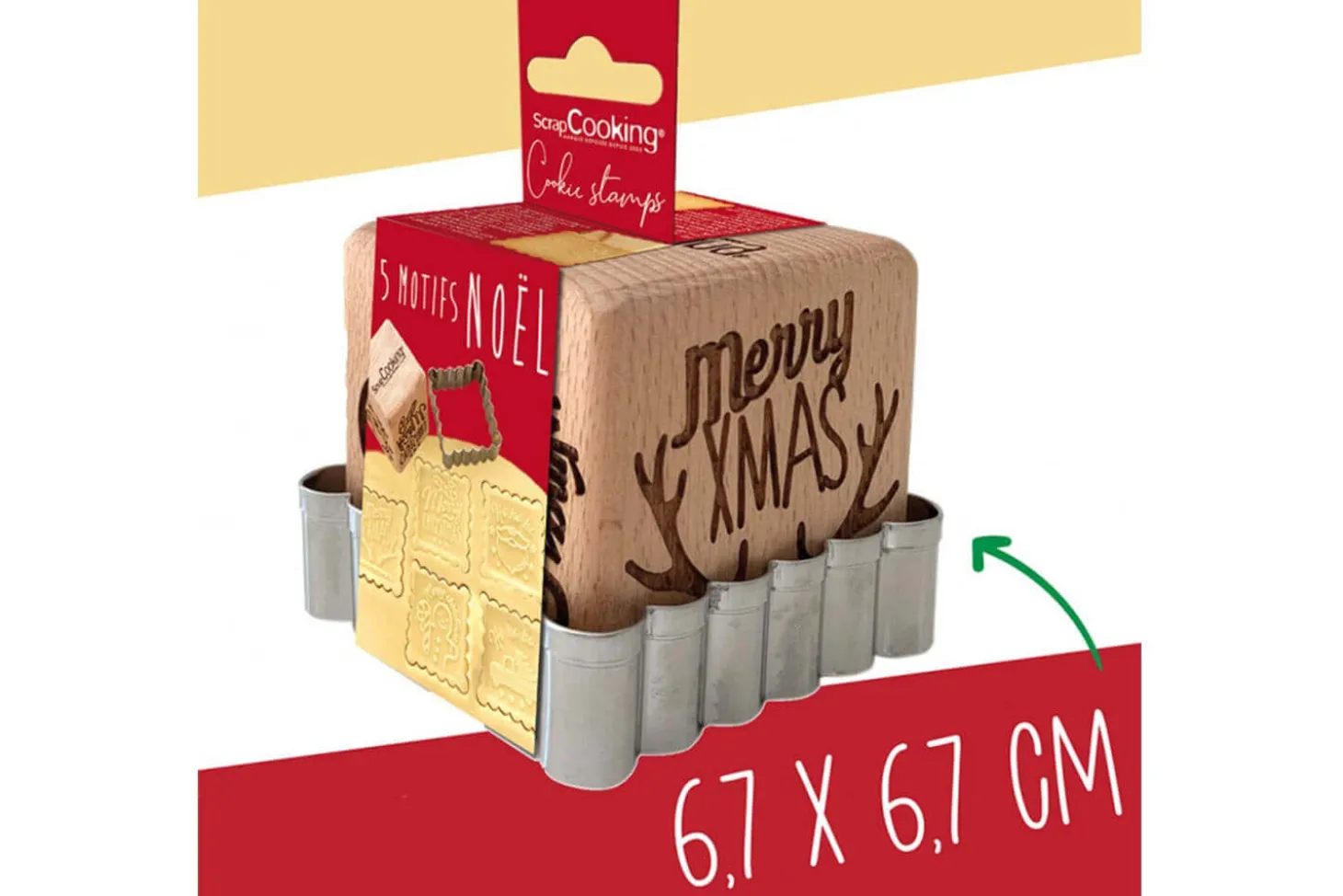 Tampon pour biscuits Scrapcooking en bois avec découpoir inox