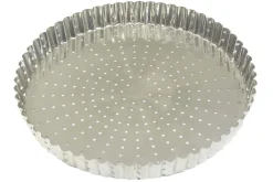 Tourtière ronde cannelée perforée Gobel fer blanc fond fixe
