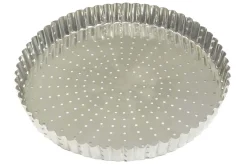 Tourtière ronde cannelée perforée Gobel fer blanc fond fixe
