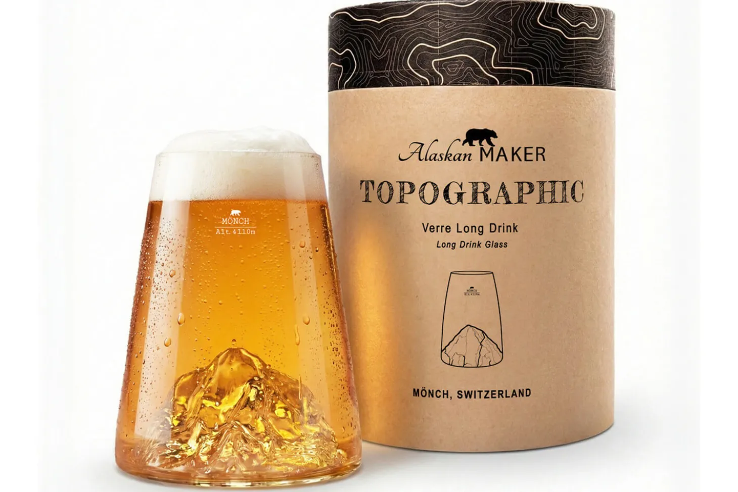 Verre à spiritueux long Alaskan Maker Topographic Monch en verre cristallin