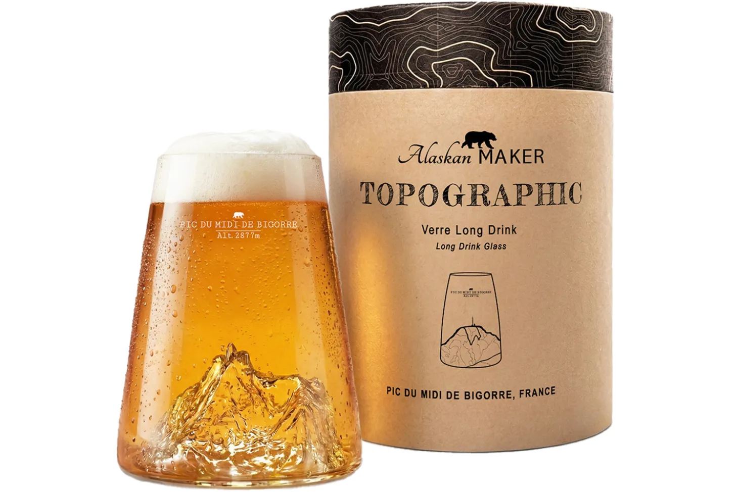Verre à spiritueux long Alaskan Maker Topographic Pic du midi de Bigorre en verre cristallin