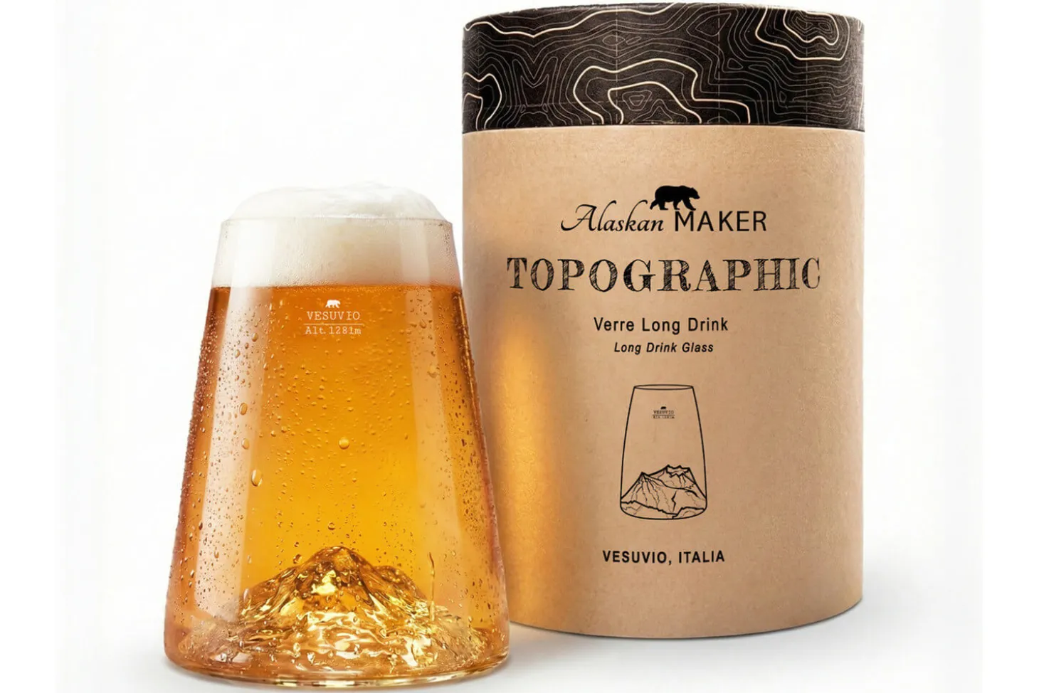 Verre à spiritueux long Alaskan Maker Topographic Vésuve en verre cristallin