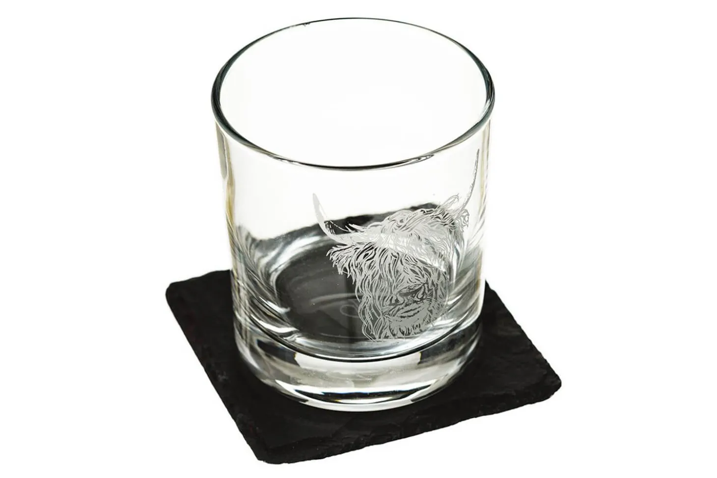 Verre à whisky avec dessous de verre Selbrae House - Motif vache