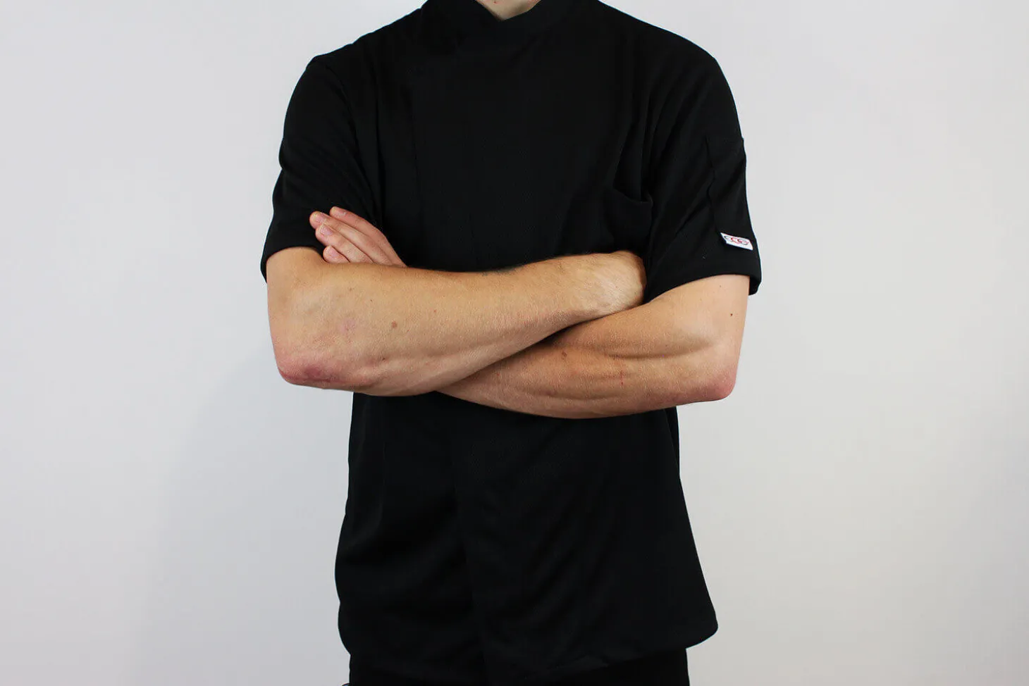 Veste de cuisine unisexe Egochef Pizzaiolo noire 100% Air Plus à manches courtes