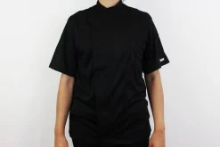 Veste de cuisine unisexe Egochef Pizzaiolo noire 100% Air Plus à manches courtes