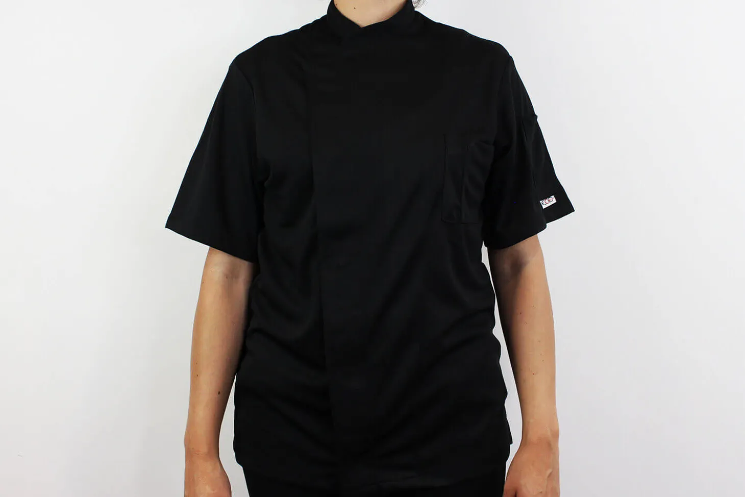 Veste de cuisine unisexe Egochef Pizzaiolo noire 100% Air Plus à manches courtes