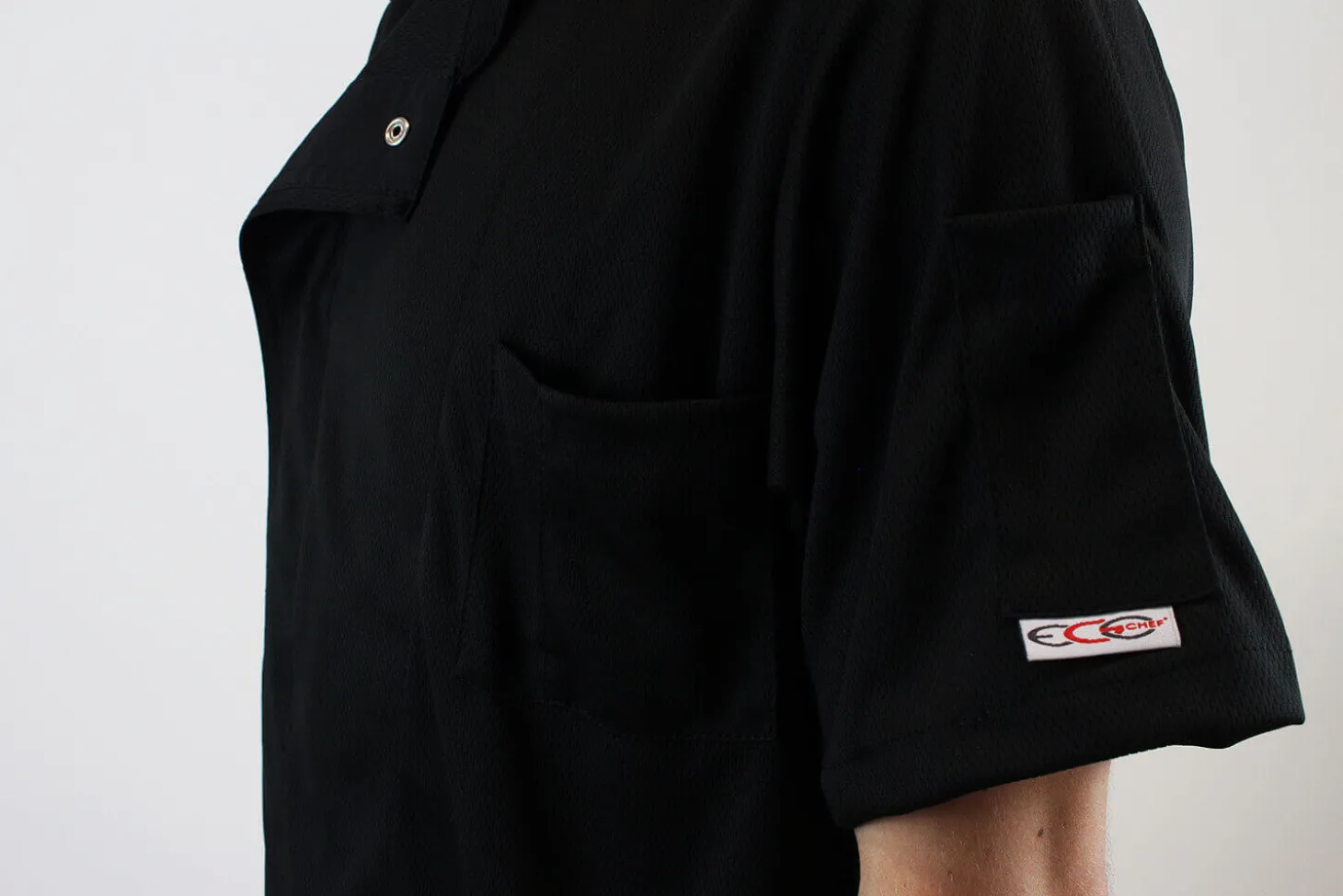 Veste de cuisine unisexe Egochef Pizzaiolo noire 100% Air Plus à manches courtes