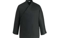 Veste de cuisine unisexe Egochef Sushi noire kimono polyester et coton à manches longues