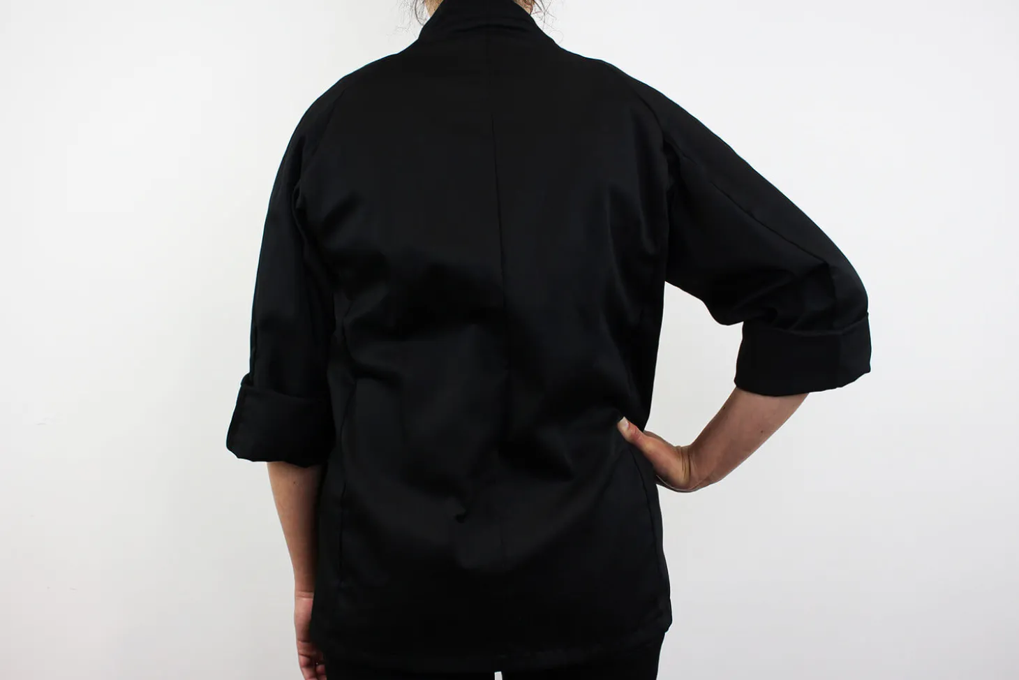 Veste de cuisine unisexe Egochef Sushi noire kimono polyester et coton à manches longues
