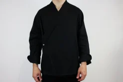 Veste de cuisine unisexe Egochef Sushi noire kimono polyester et coton à manches longues
