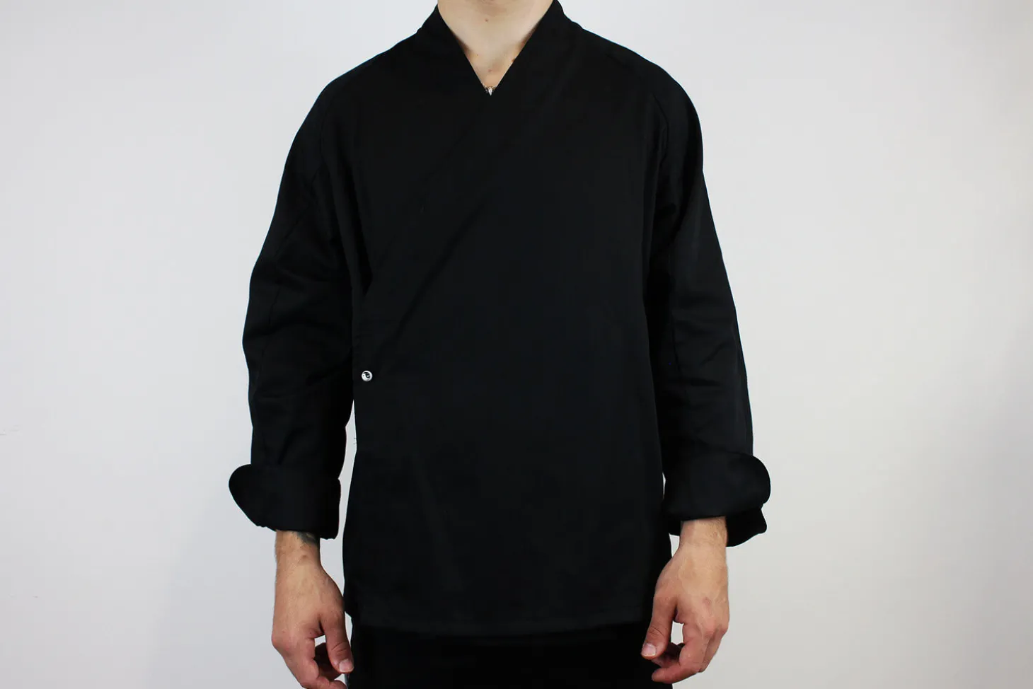 Veste de cuisine unisexe Egochef Sushi noire kimono polyester et coton à manches longues