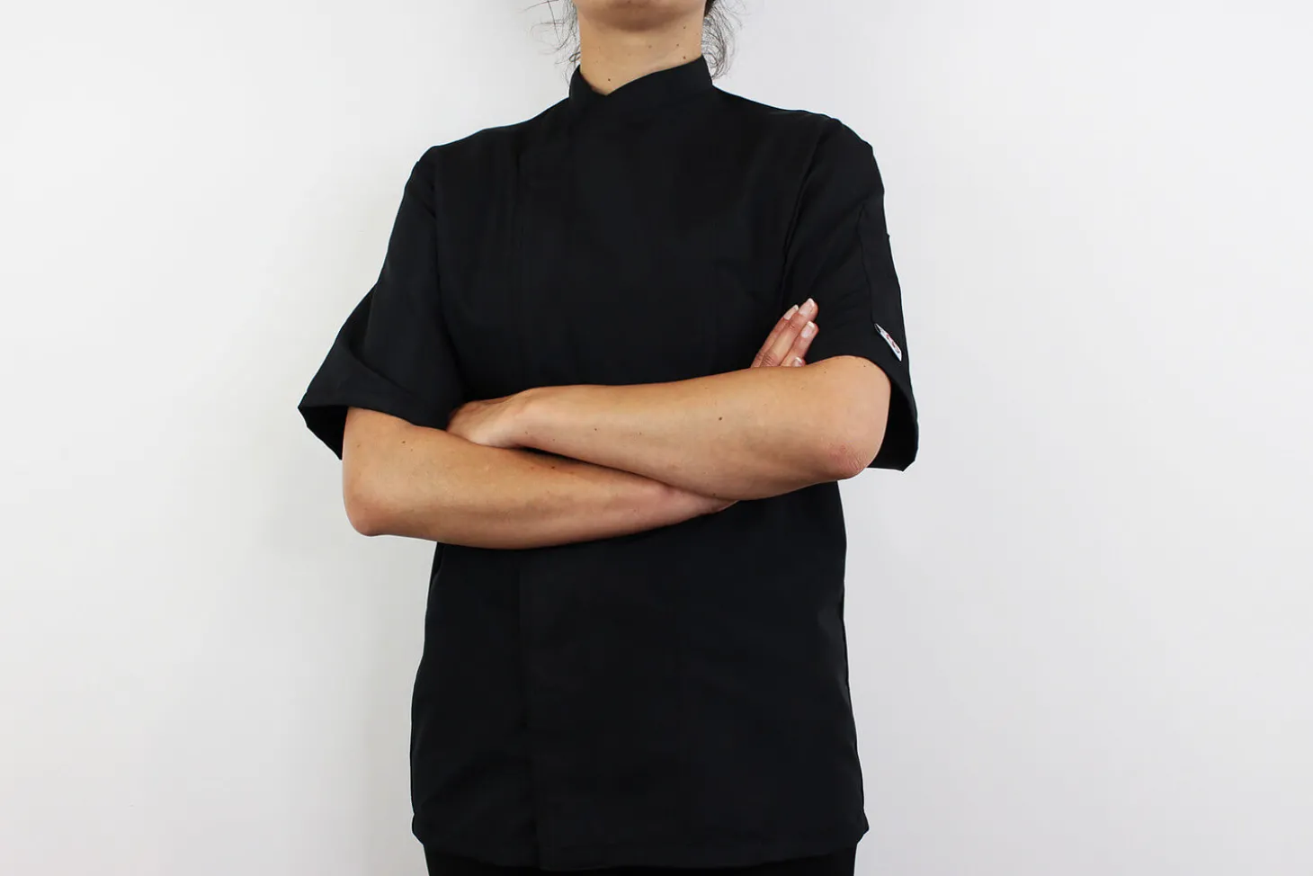 Veste de cuisine unisexe Egochef Ottavio Air Plus noire 100% microfibre à manches courtes
