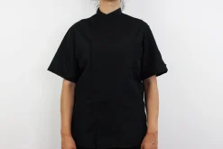 Veste de cuisine unisexe Egochef Ottavio Air Plus noire 100% microfibre à manches courtes