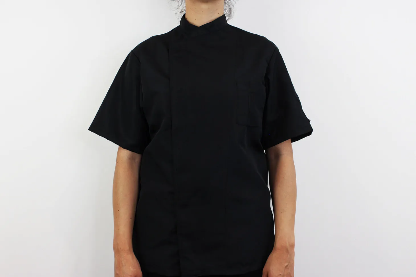 Veste de cuisine unisexe Egochef Ottavio Air Plus noire 100% microfibre à manches courtes