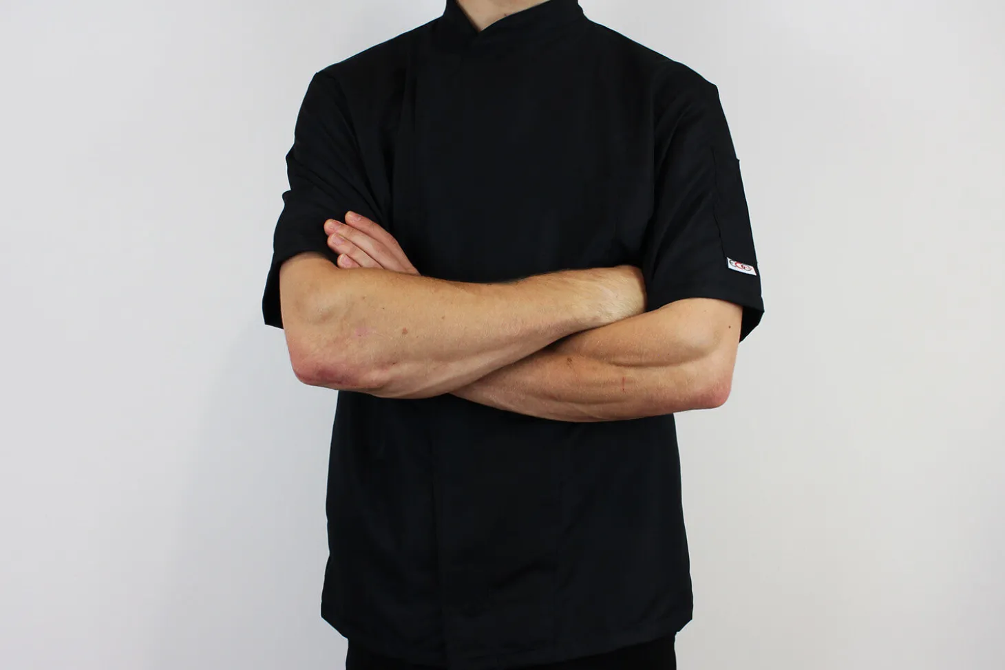 Veste de cuisine unisexe Egochef Ottavio Air Plus noire 100% microfibre à manches courtes