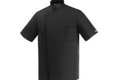 Veste de cuisine unisexe Egochef Ottavio Air Plus noire 100% microfibre à manches courtes