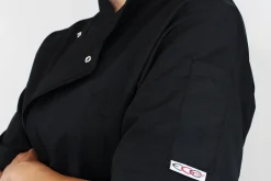 Veste de cuisine unisexe Egochef Ottavio Air Plus noire 100% microfibre à manches courtes