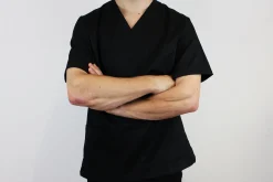Veste de cuisine unisexe Egochef Leonardo noire polyester et coton à manches courtes