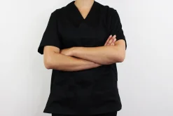 Veste de cuisine unisexe Egochef Leonardo noire polyester et coton à manches courtes
