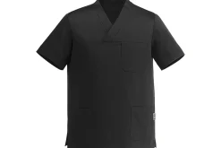 Veste de cuisine unisexe Egochef Leonardo noire polyester et coton à manches courtes