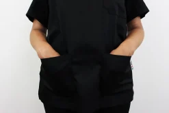 Veste de cuisine unisexe Egochef Leonardo noire polyester et coton à manches courtes