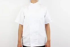 Veste de cuisine unisexe Egochef Ottavio Air Plus blanche 100% microfibre à manches courtes