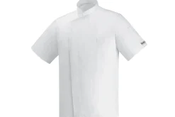 Veste de cuisine unisexe Egochef Ottavio Air Plus blanche 100% microfibre à manches courtes