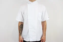 Veste de cuisine unisexe Egochef Ottavio Air Plus blanche 100% microfibre à manches courtes