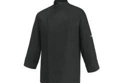 Veste de cuisine unisexe Egochef Ottavio Air Plus noire 100% microfibre à manches longues
